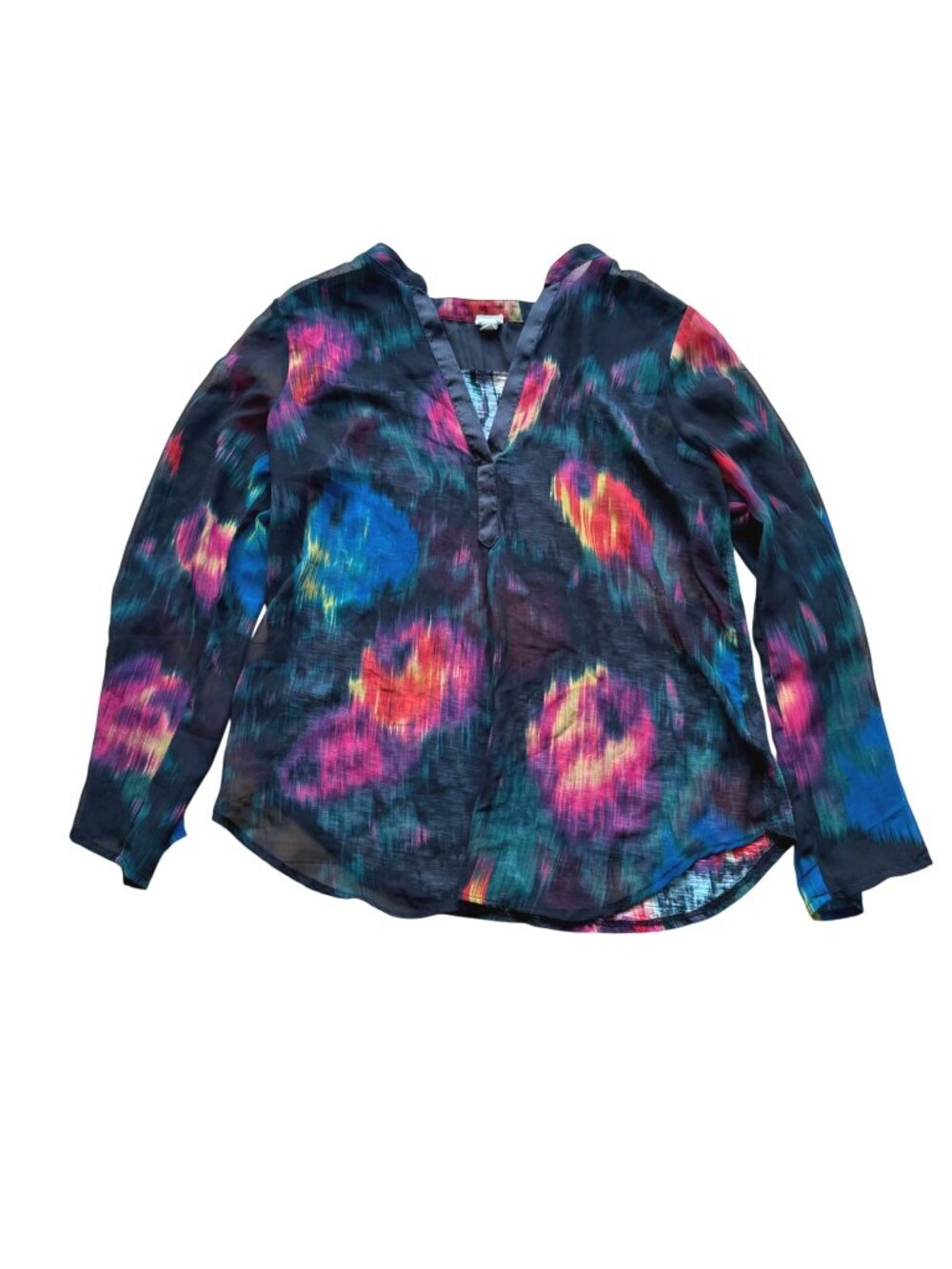 Tiny Anthropologie Women's Peasant Top M Tulipano Black Abstract Sheer Chiffon
